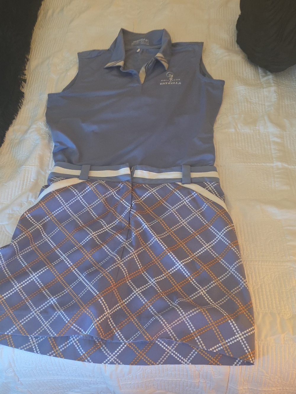 Nike lavender Plaid Golf Skirt And Top with White Trim